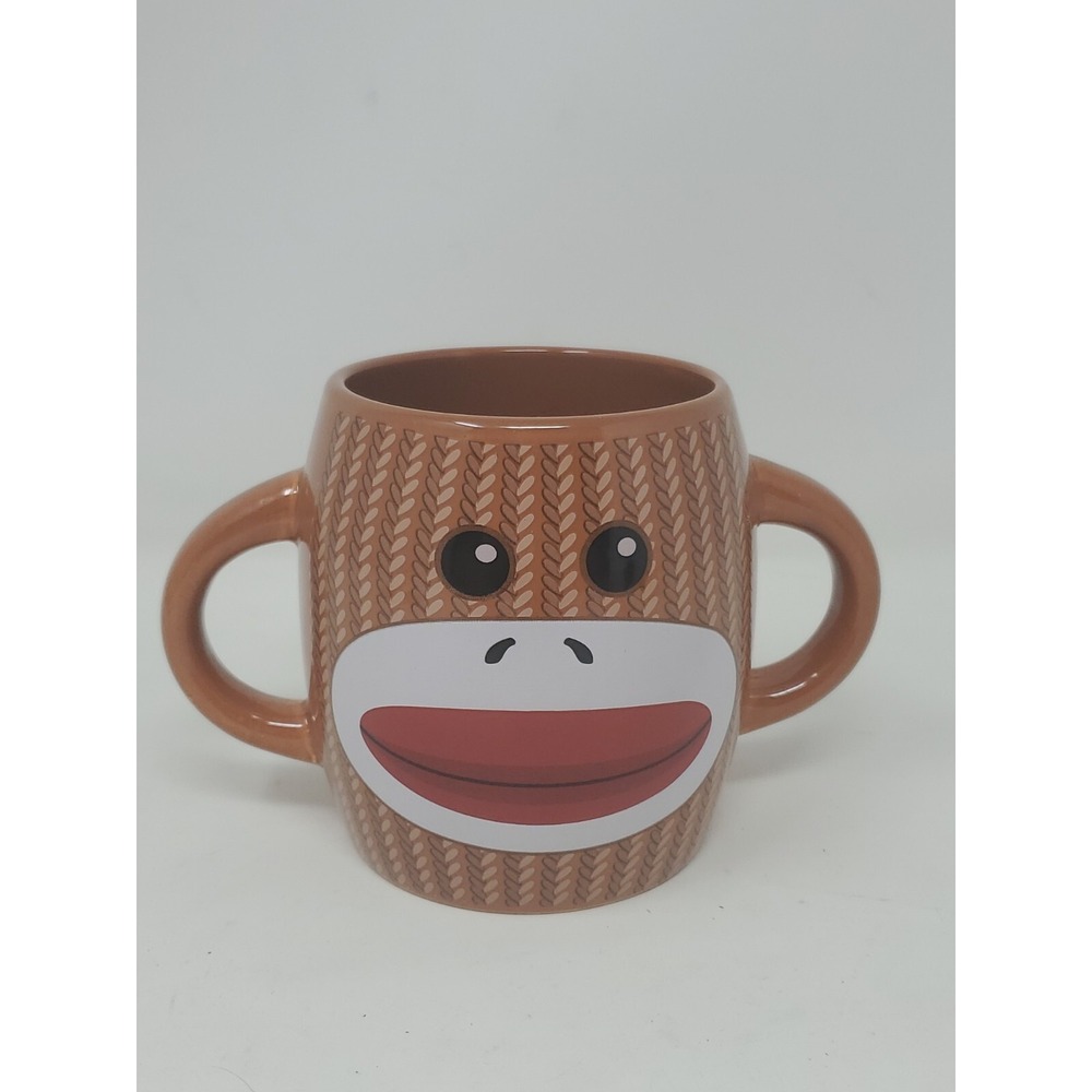Galerie Double Handle Sock Monkey Ceramic Coffee Tea Cocoa Mug Cup